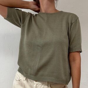 1990s Sage 100% Pima Cotton Short Sleeve Sweater Knit Tee
